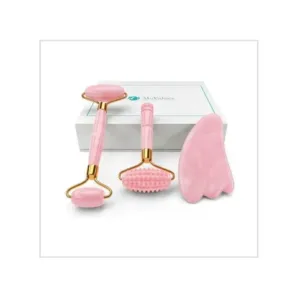 4-in-1 Jade Roller and Gua Sha Set. Rose Quartz Roller