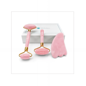 4-in-1 Jade Roller and Gua Sha Set. Rose Quartz Roller